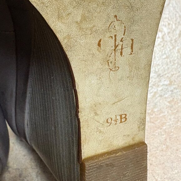 Cole Haan Sadie Open Toe Wedge Heels Size 9.5 Taupe Leather Classic - Picture 9 of 13